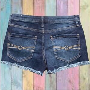 Mudd Flx Stretch Frayed Hem Dark Wash Jean Shorts